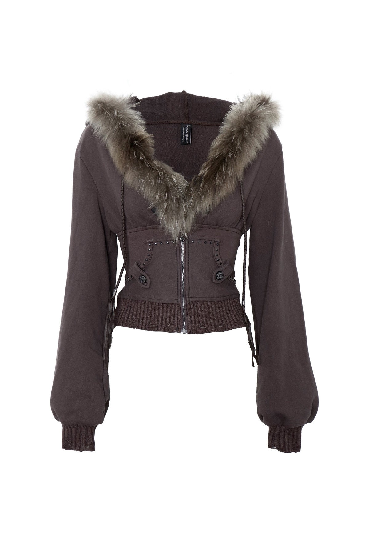 Detachable Fur Collar Studded Cotton Jacket