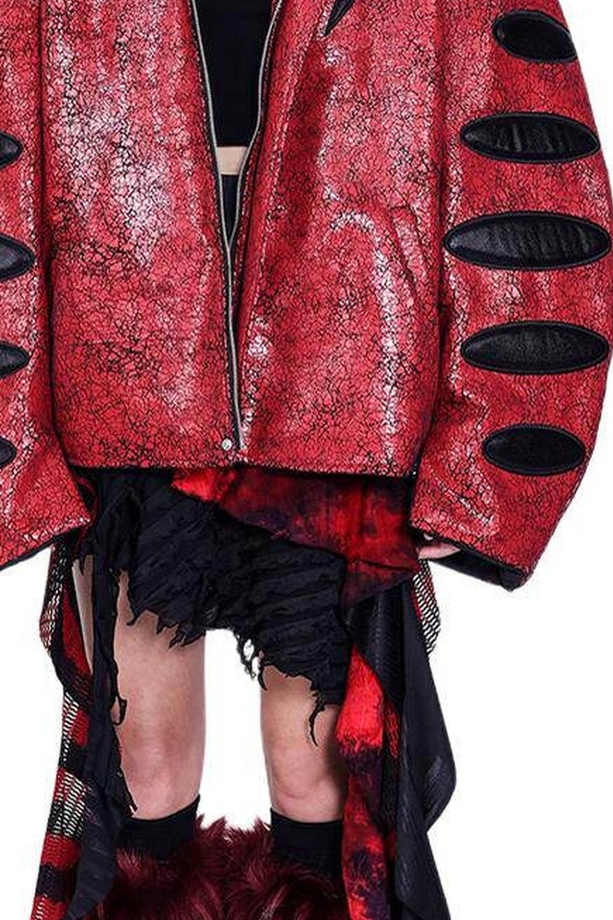 Red Cracked Leather Oversized Jacket