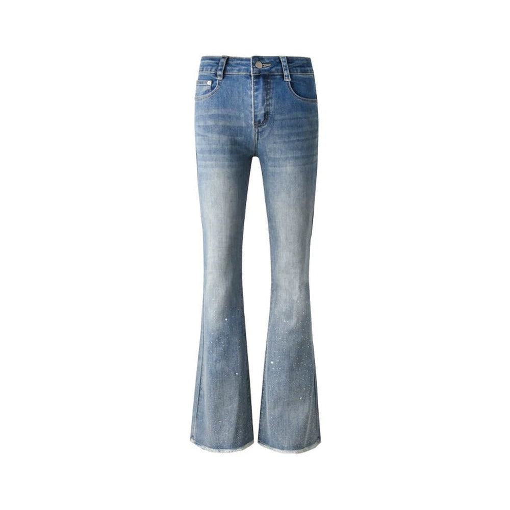 Schlag-Jeanshose mit Strass