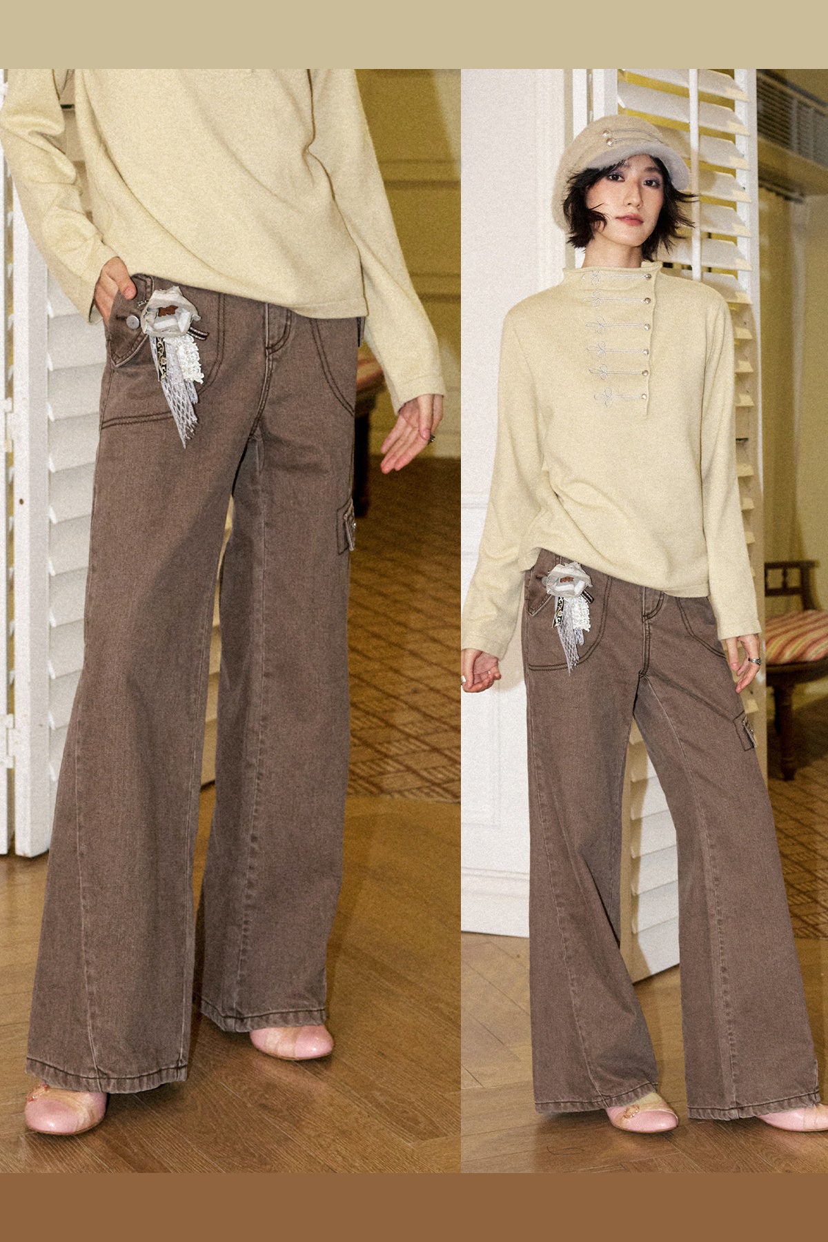 Bamboo Cotton Flared Workwear Pants