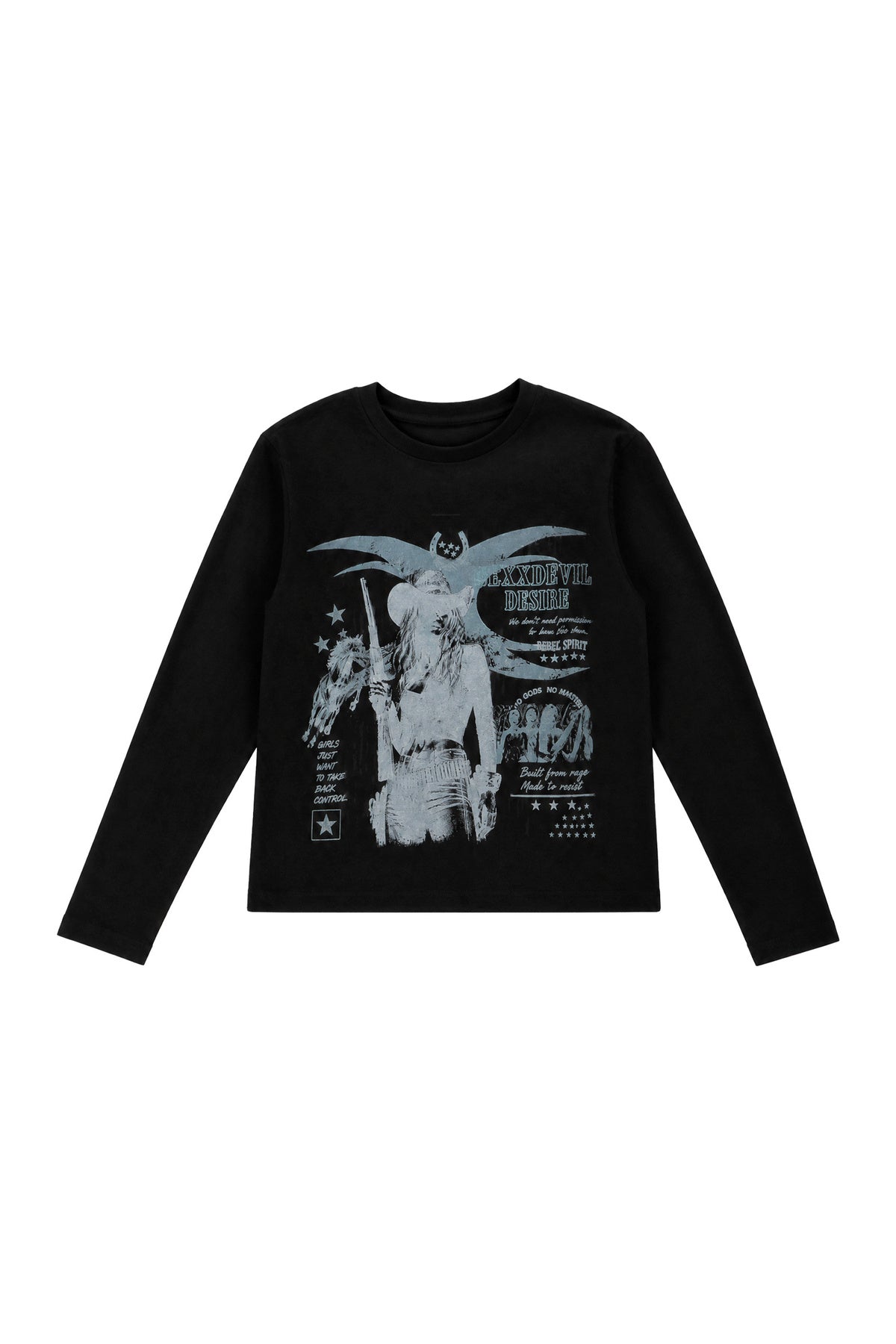Distressed Digital Print Long Sleeve T-Shirt