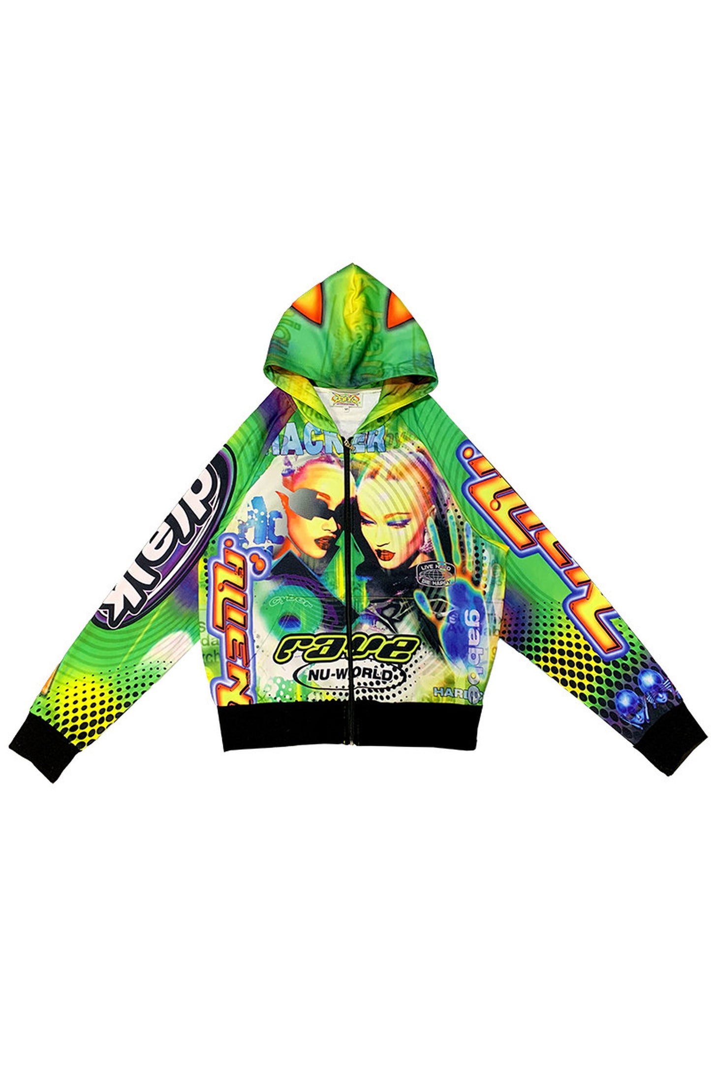 Y2K Alien Rave Print Hooded Jacket