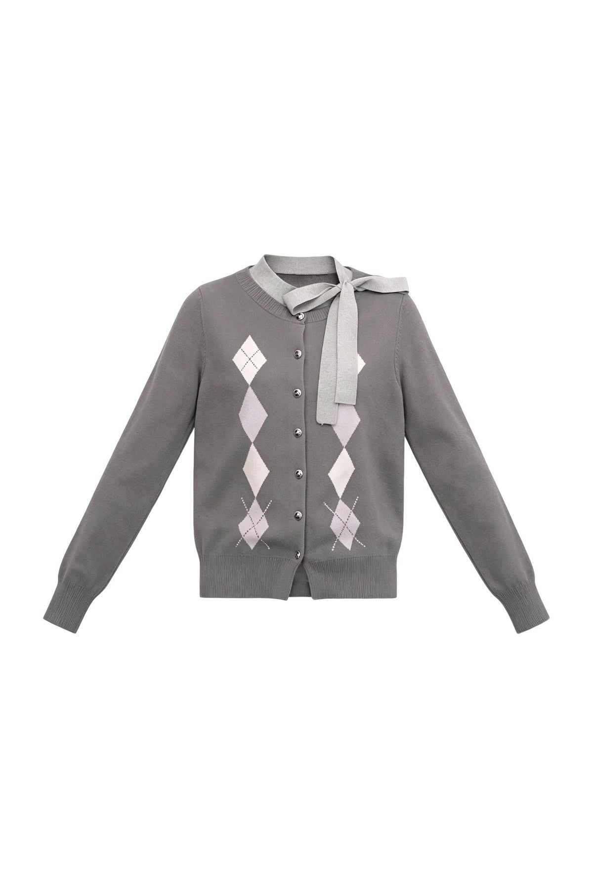 Gray Argyle Bow Tie Sweater and Skirt Set-Up