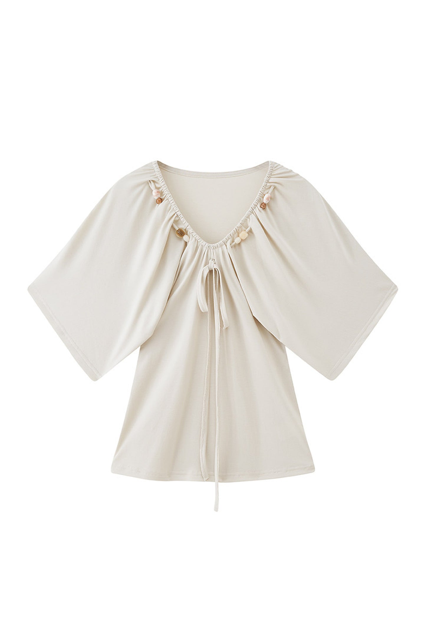 Beaded V Neck Batwing Blouse