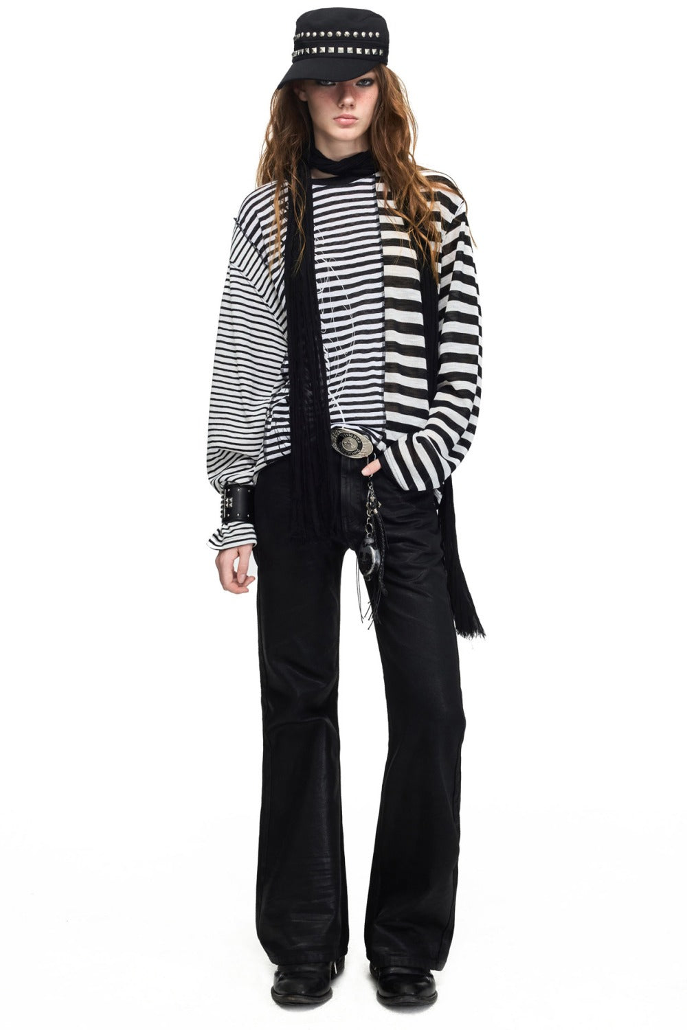 Loose Vintage Striped Long-Sleeve Tencel T-shirt