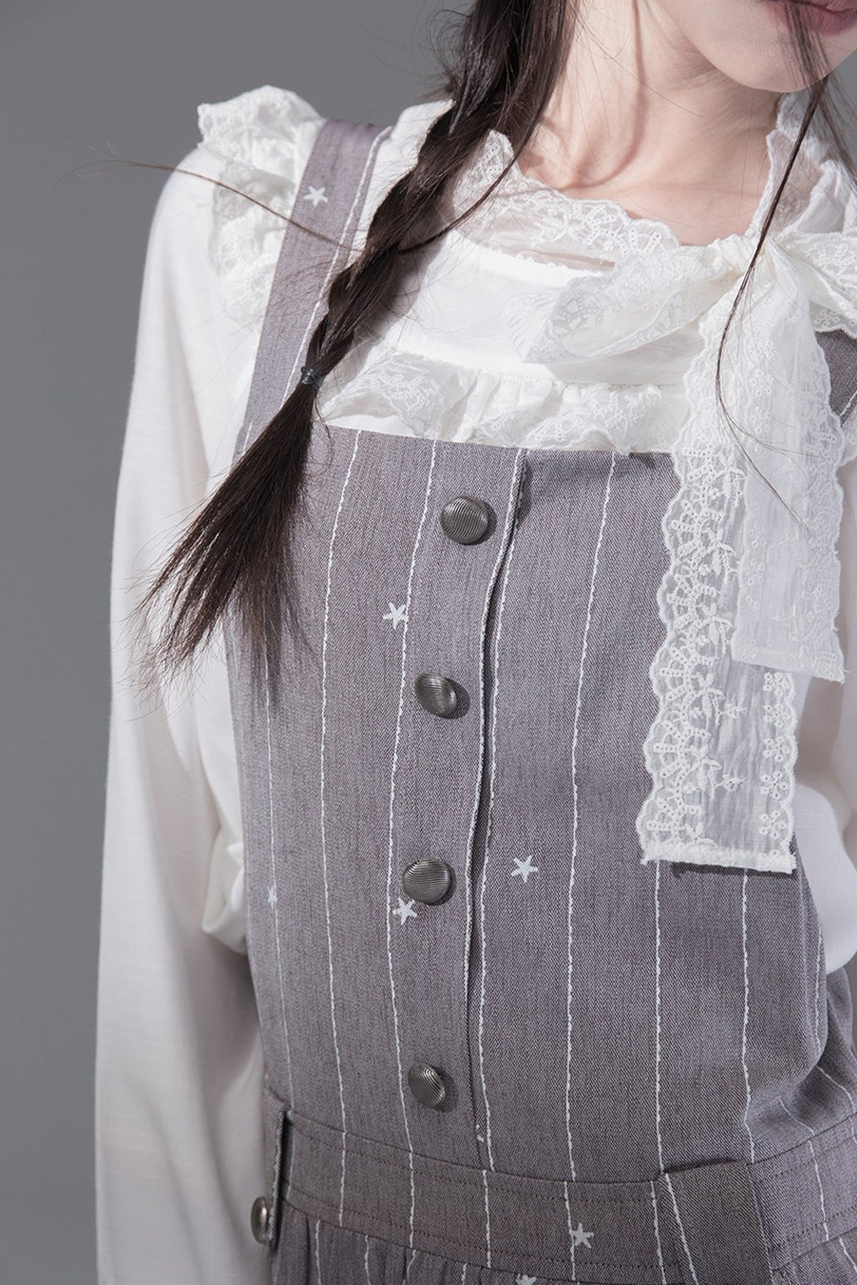 Linen Texture Striped Suspender Dress