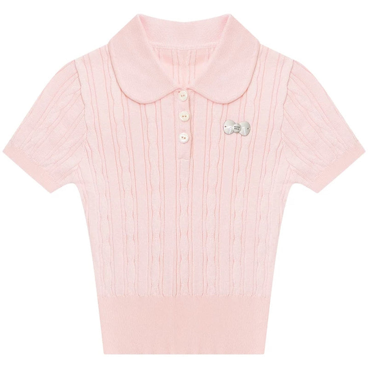 Pink Knitted Short-Sleeve T-Shirt