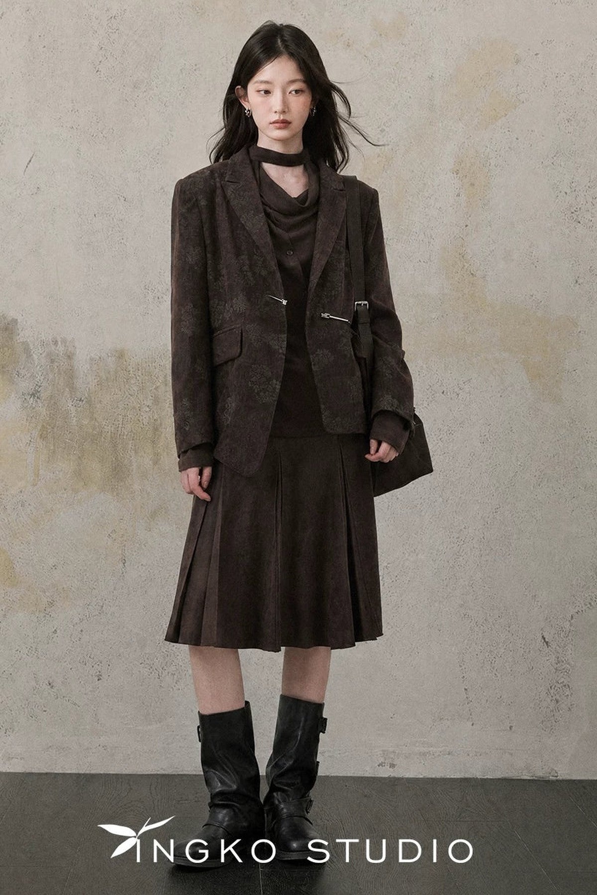 Asymmetrical Collar Coffee T-Shirt