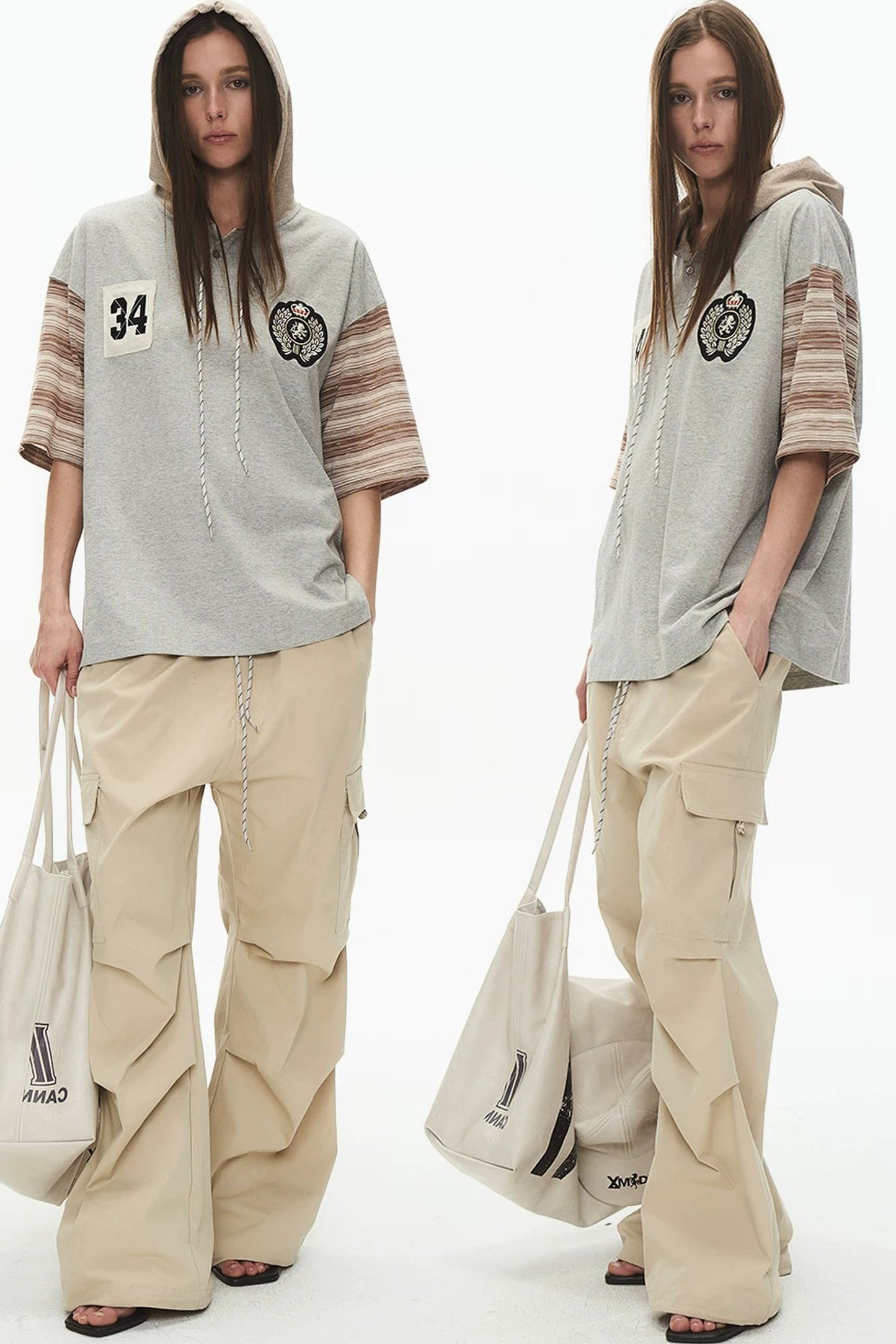 Hooded Striped Badge T-Shirt