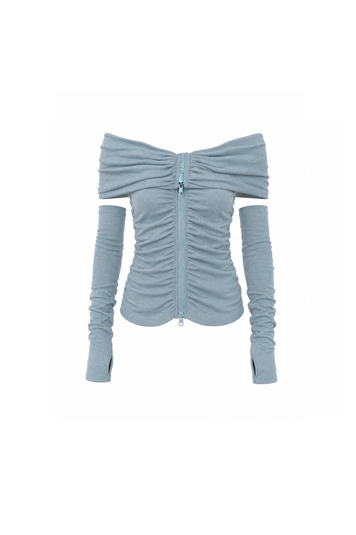 Off-Shoulder Pleated Knit Top