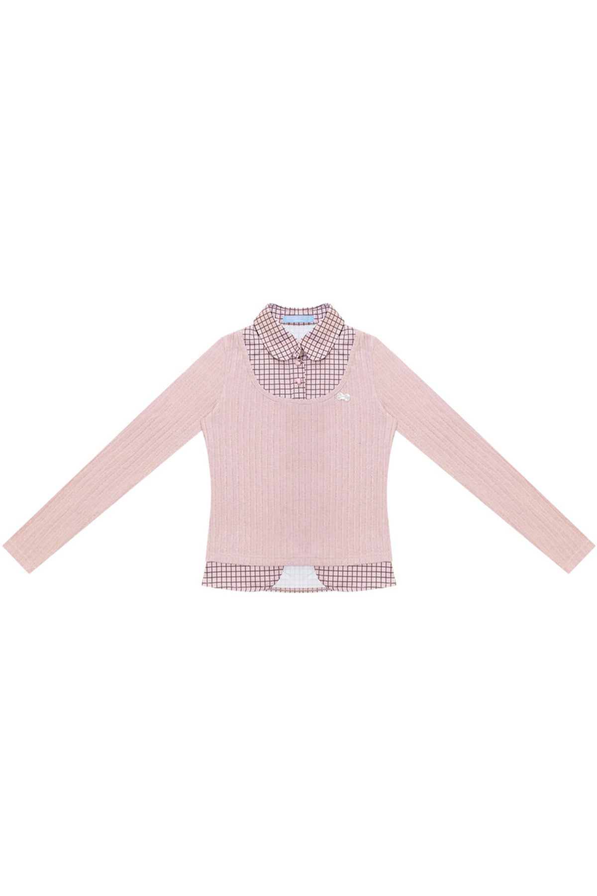 Plaid Doll Collar Knit Top