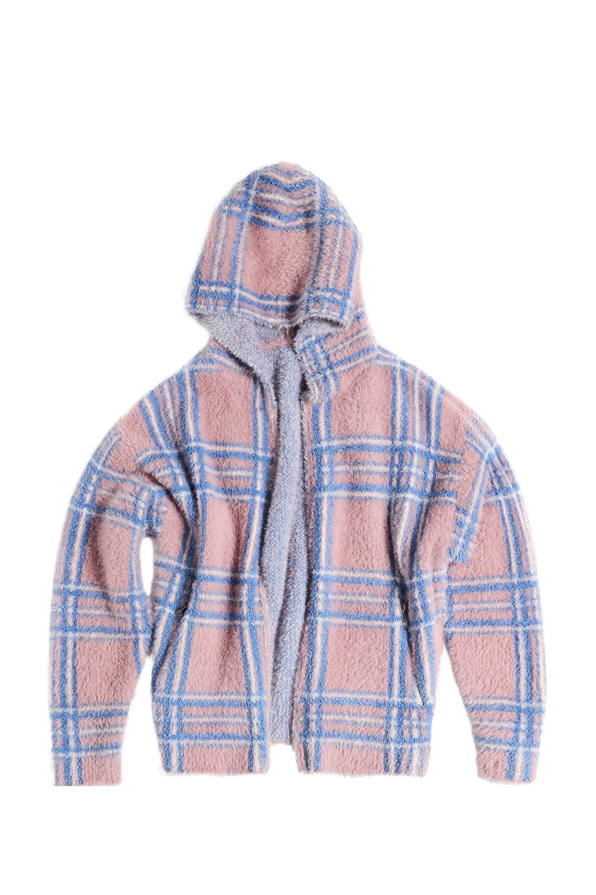 Gradient Plaid Faux Mink Cardigan
