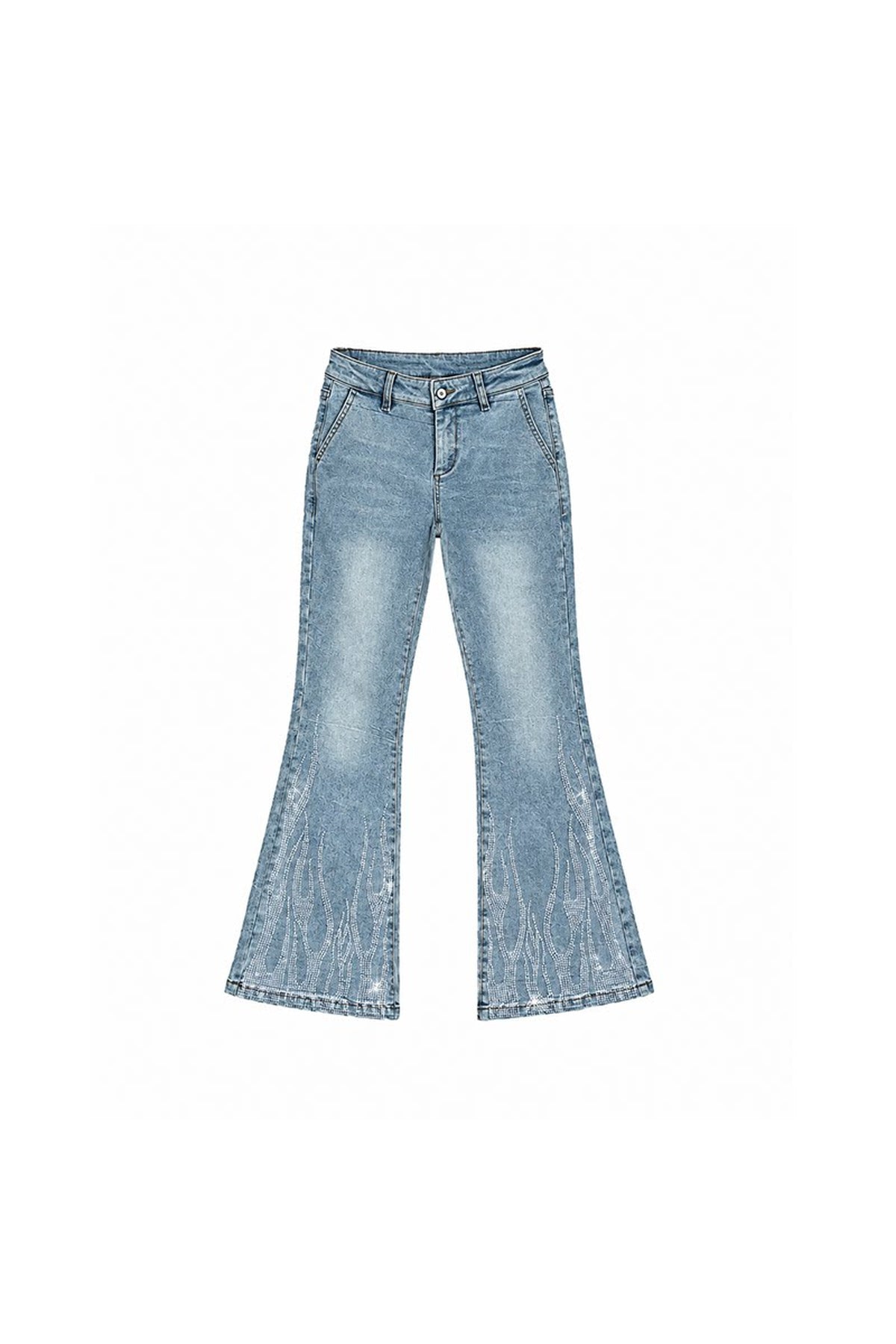 Low-Waisted Rhinestone Flared Jeans
