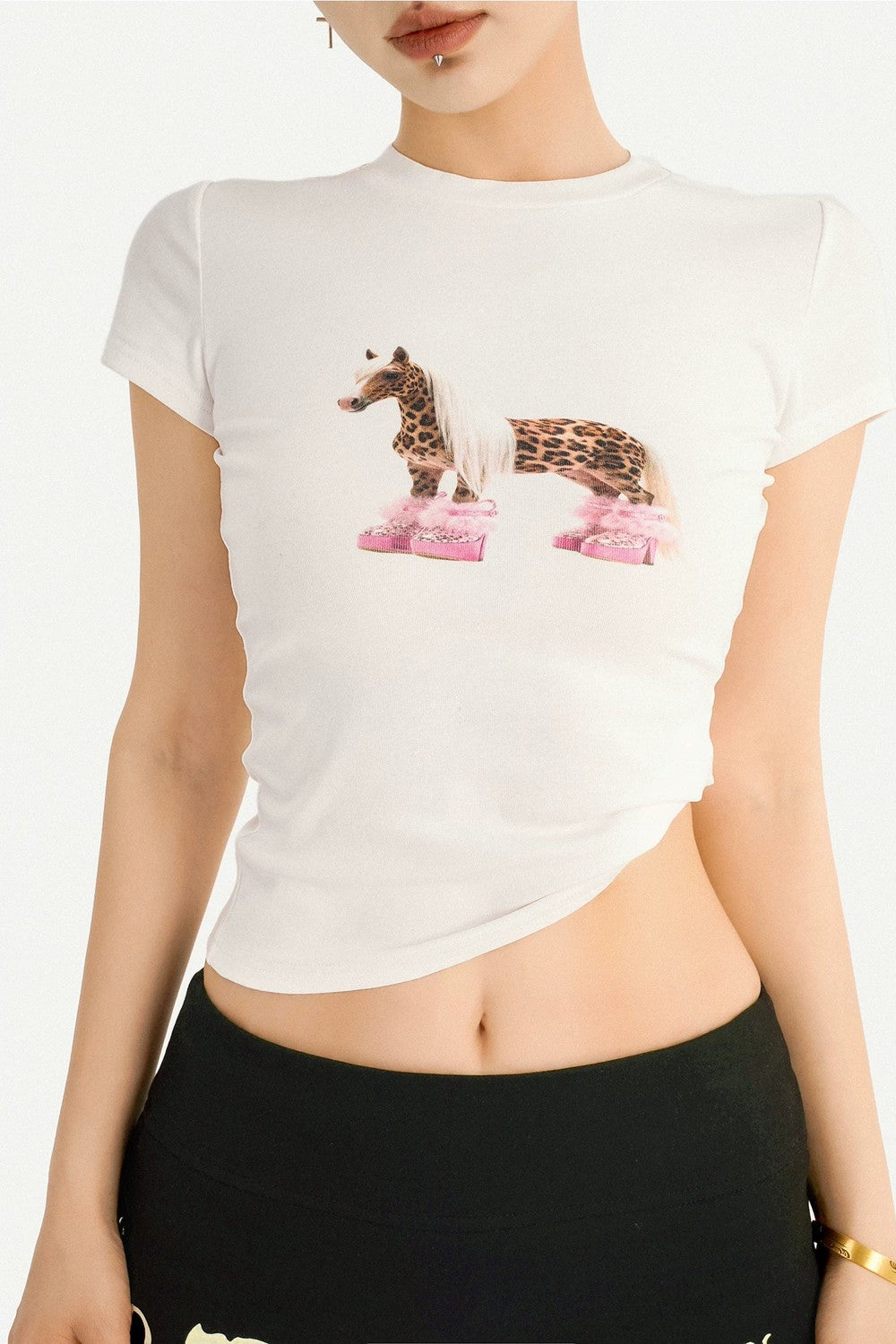 White Pony Print Slim Top
