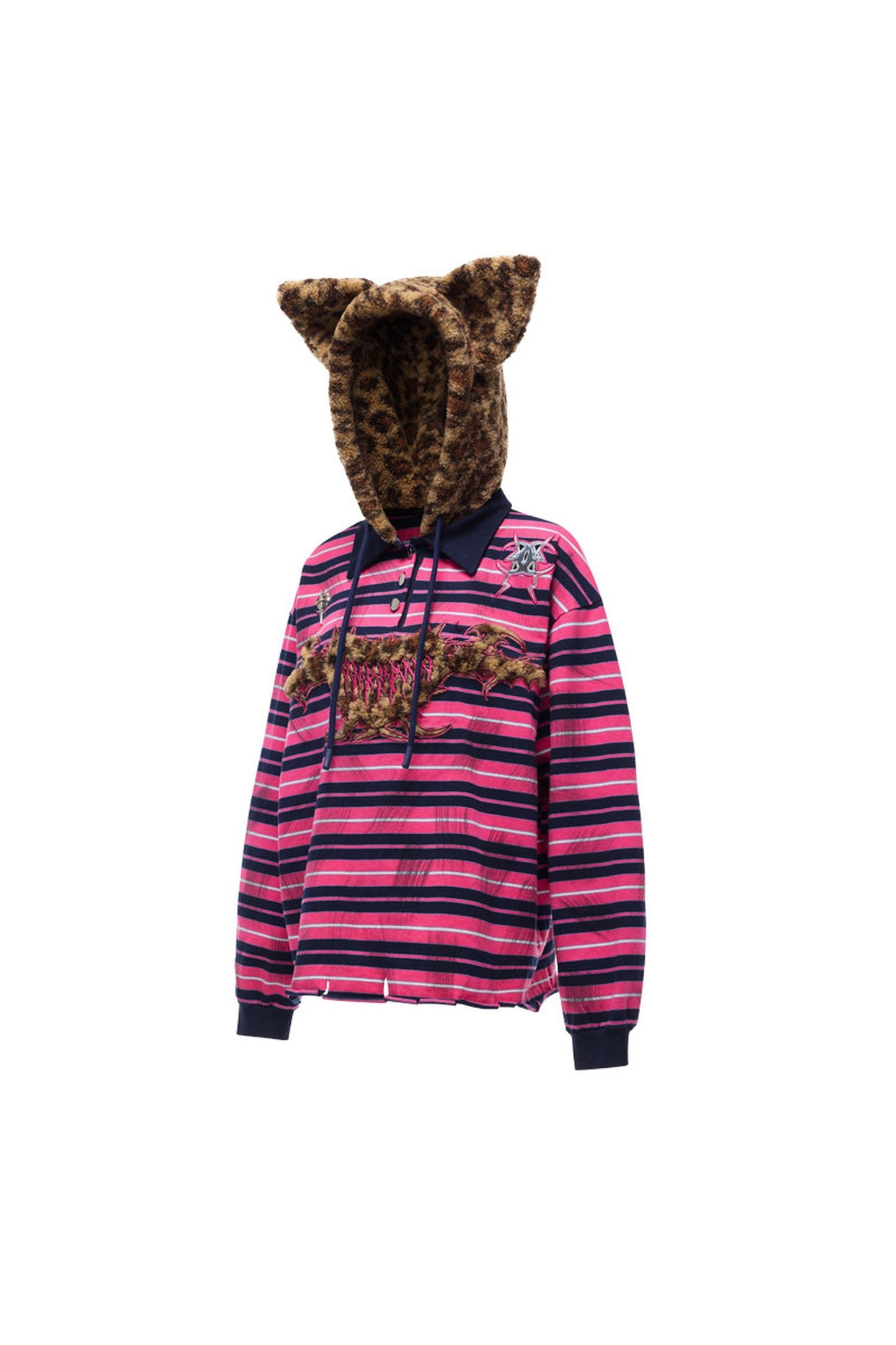Blackmetal Pink Striped Hooded Sweatshirt
