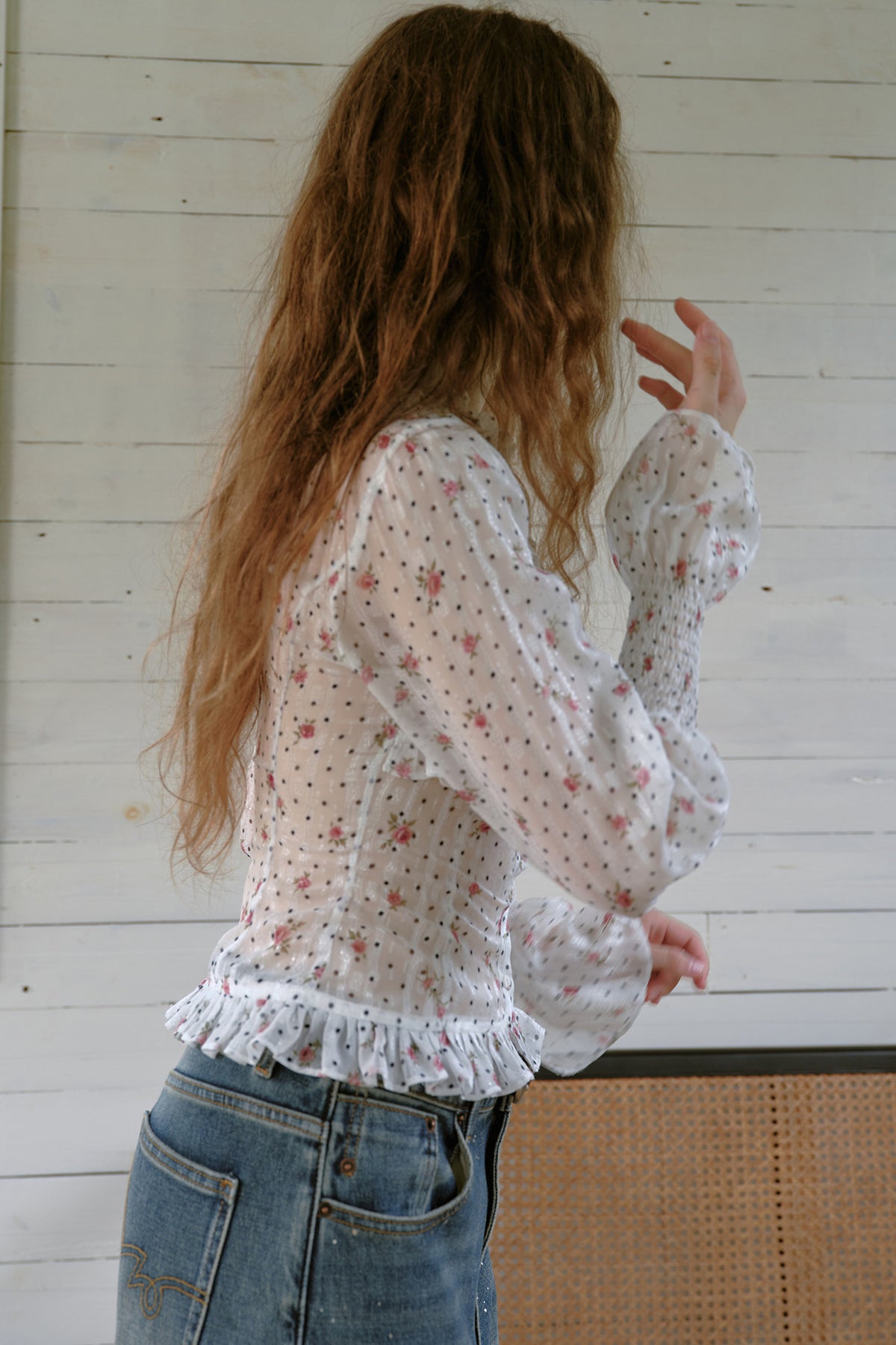 Ruffled Polka Dot Floral Blouse