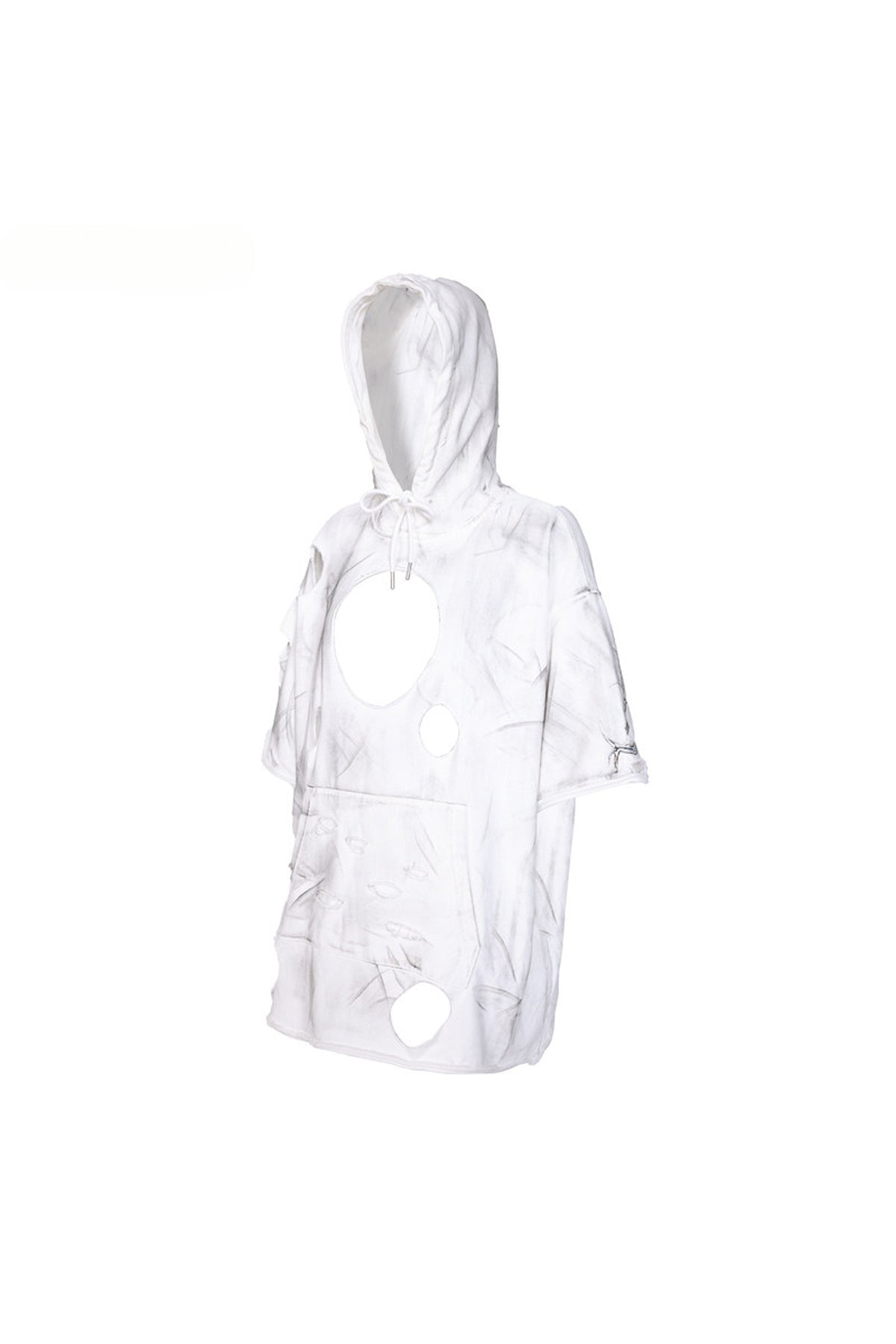 Loose Three-Dimensional Cut Ripped Hooded Sweatshirt