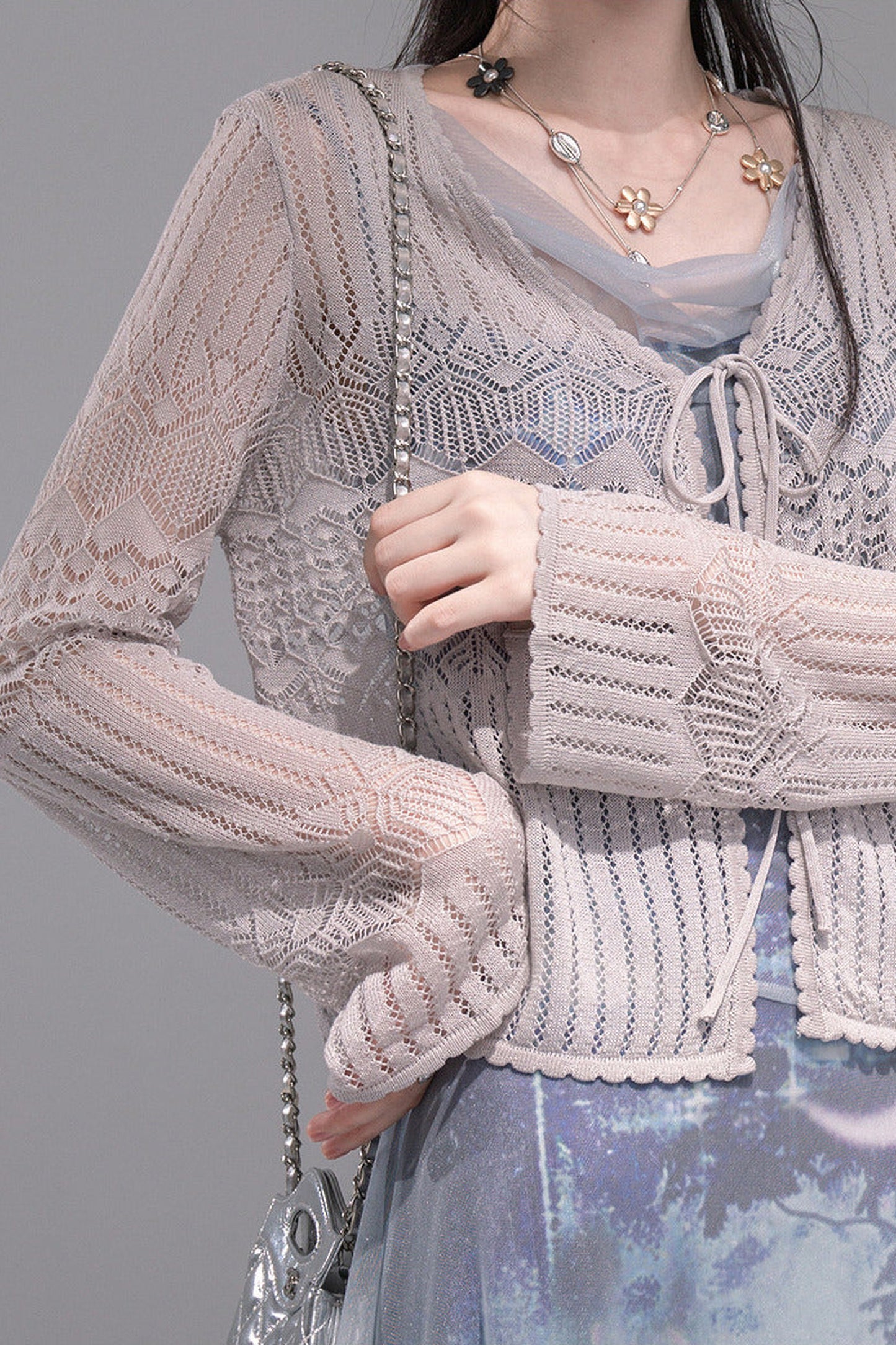 Hollow-Out Lyocell Knit Cardigan