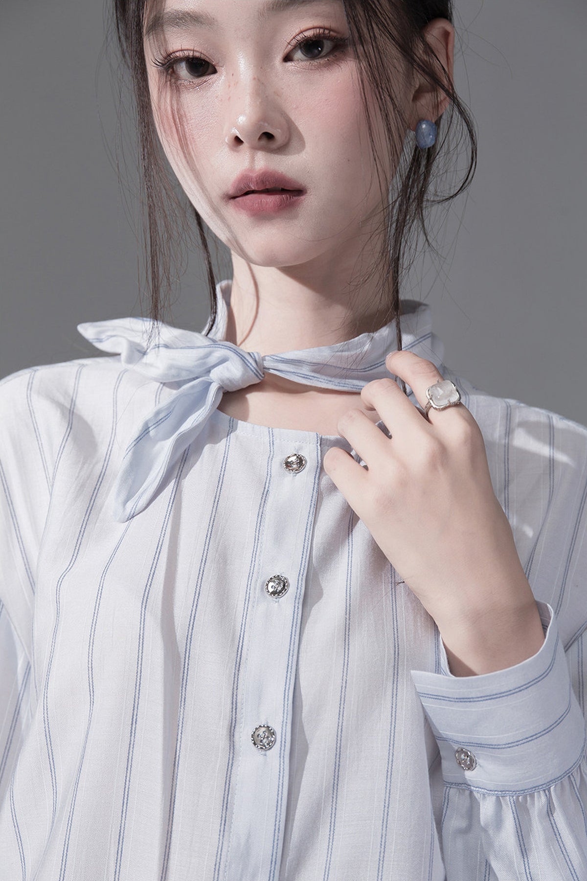 Bunny Ear Ribbon Drawstring Shirt and Skirt Set-Up