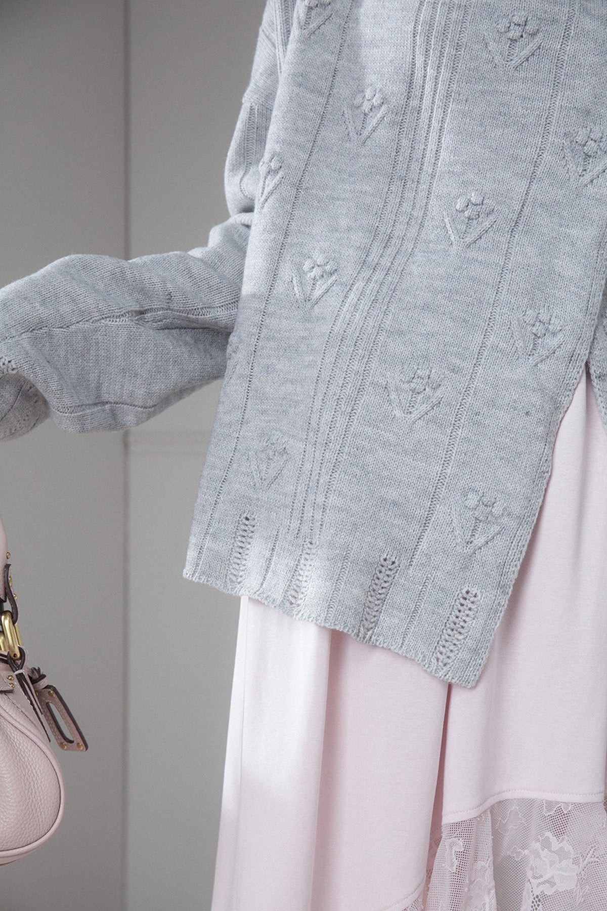 Warm Gray 3D Floral Wrap Cardigan
