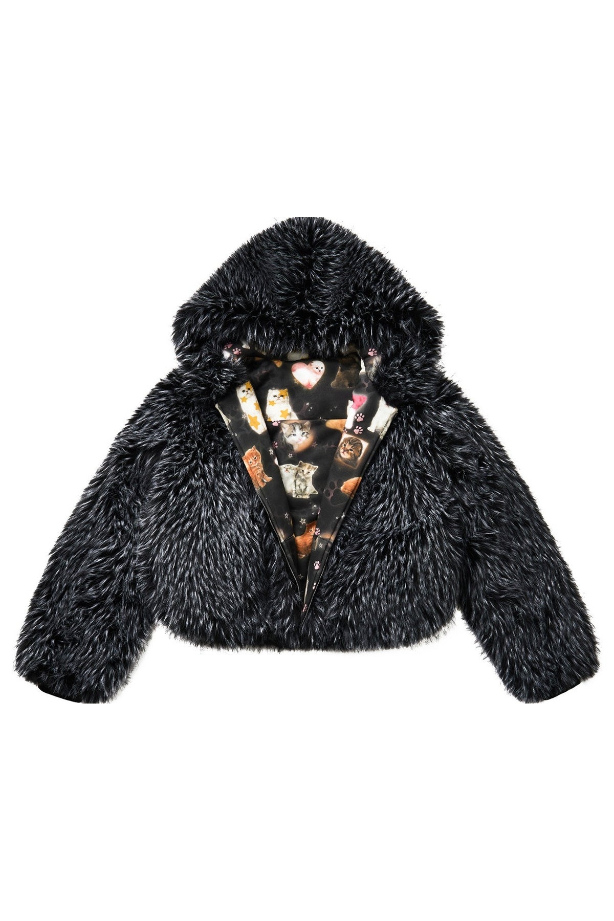 Cat Print Reversible Fur Coat