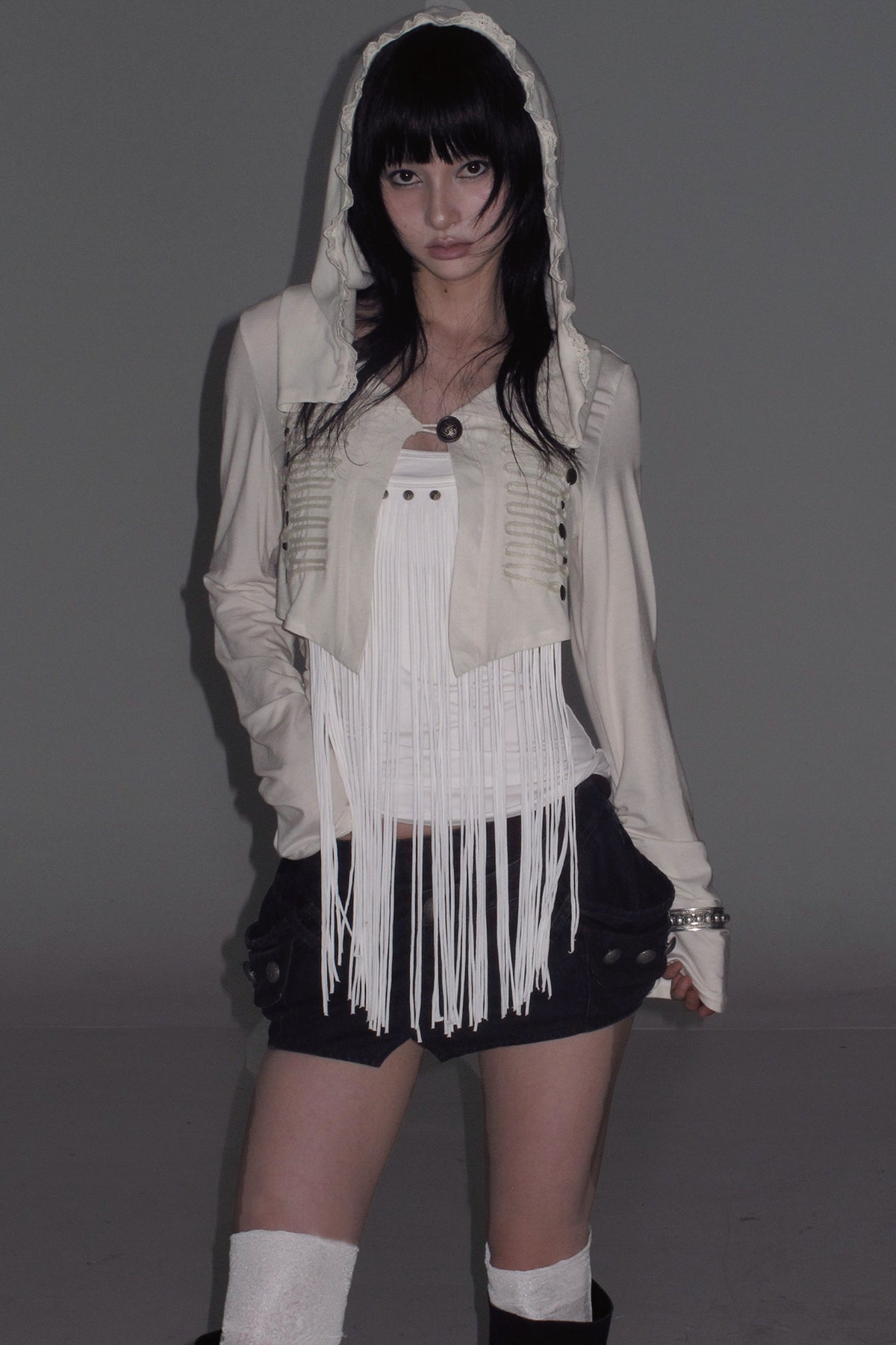 Beaded Wool Hooded Knit Cardigan