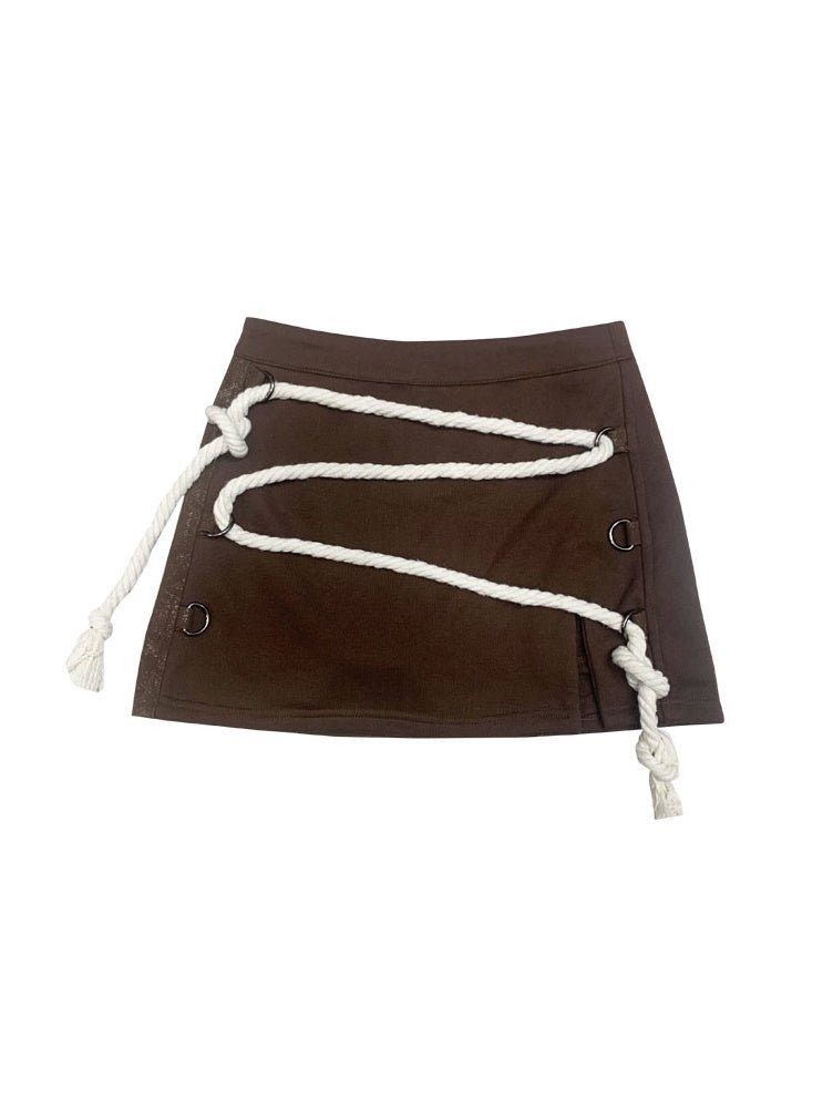 Hollow Zip-up Hooded Top & Short Skirt