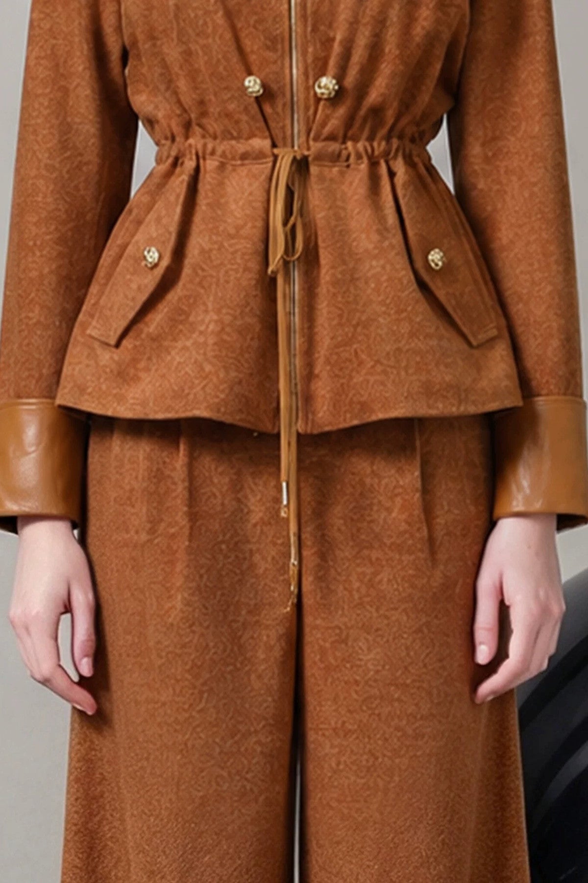 Caramel Lapel Collar Jacket and Pants Set