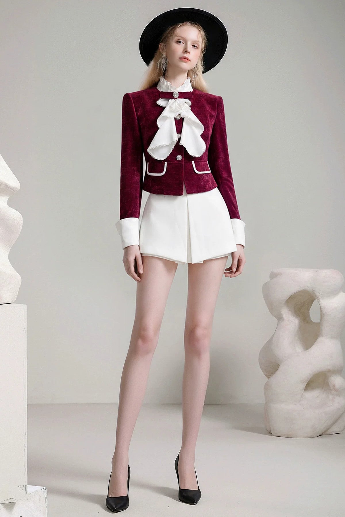 Ruffle Collar Folded Sleeve Jacket
