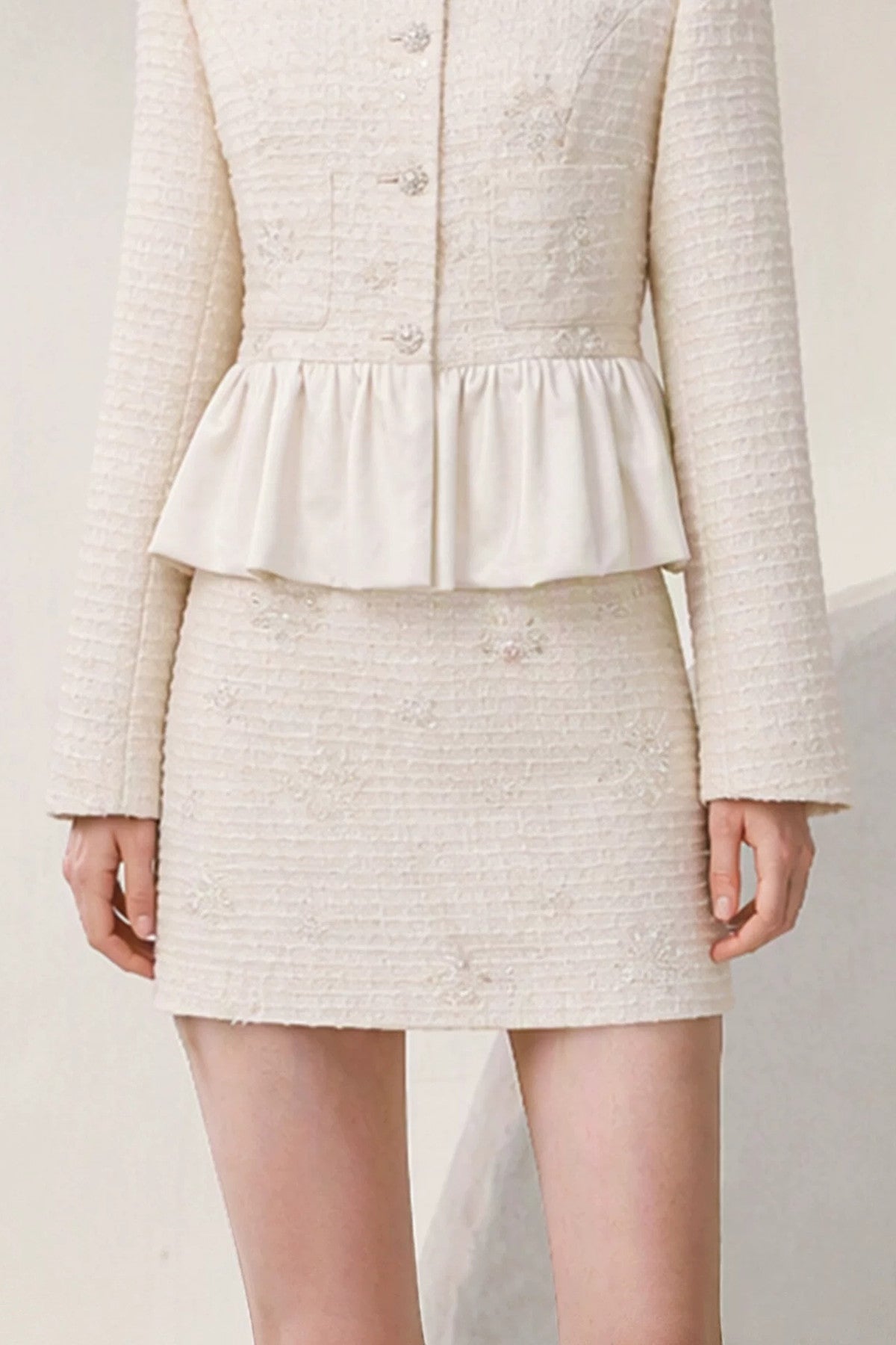 Elegant Round-Neck Jacket and Skirt Set