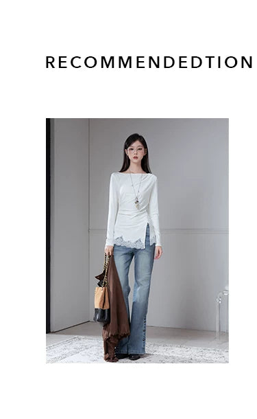 Asymmetrical Pleated Patchwork Lace Knit Top