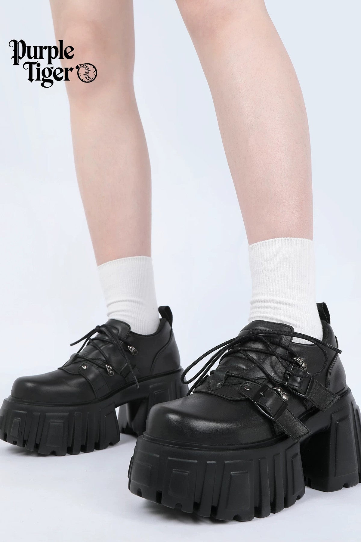 Black Thick-Soled Leather Shoes