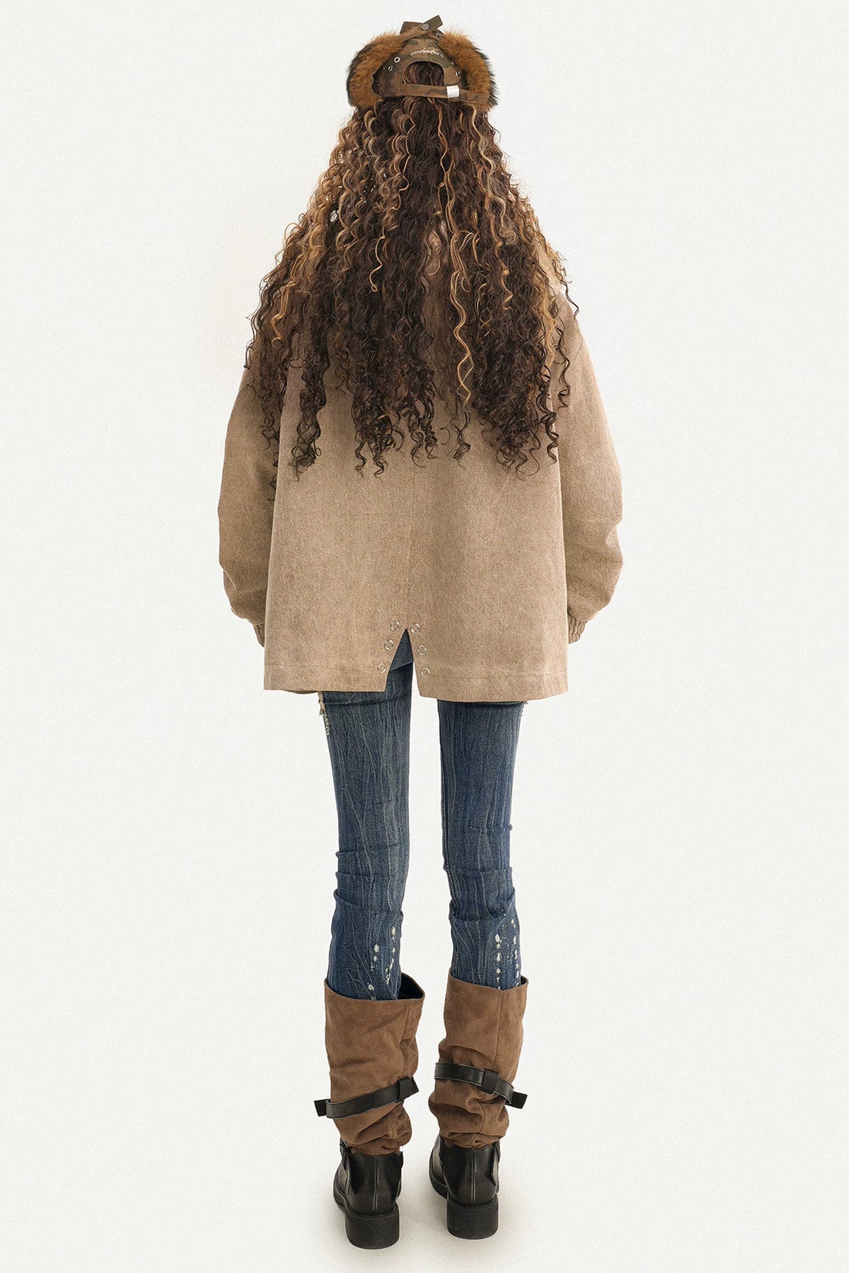 Maillard Fleece-Lined Hooded Fur Collar Jacket