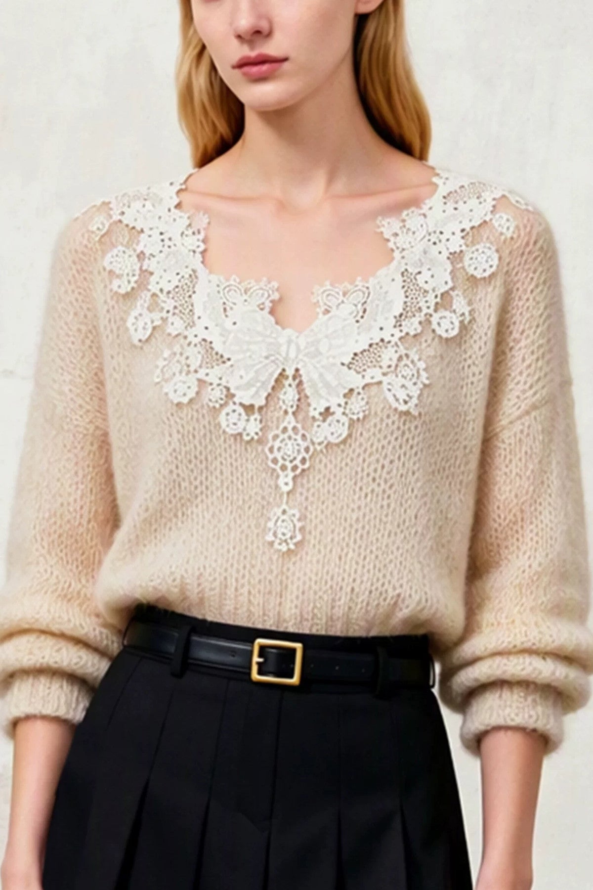 Lace Butterfly Wool Knit Sweater