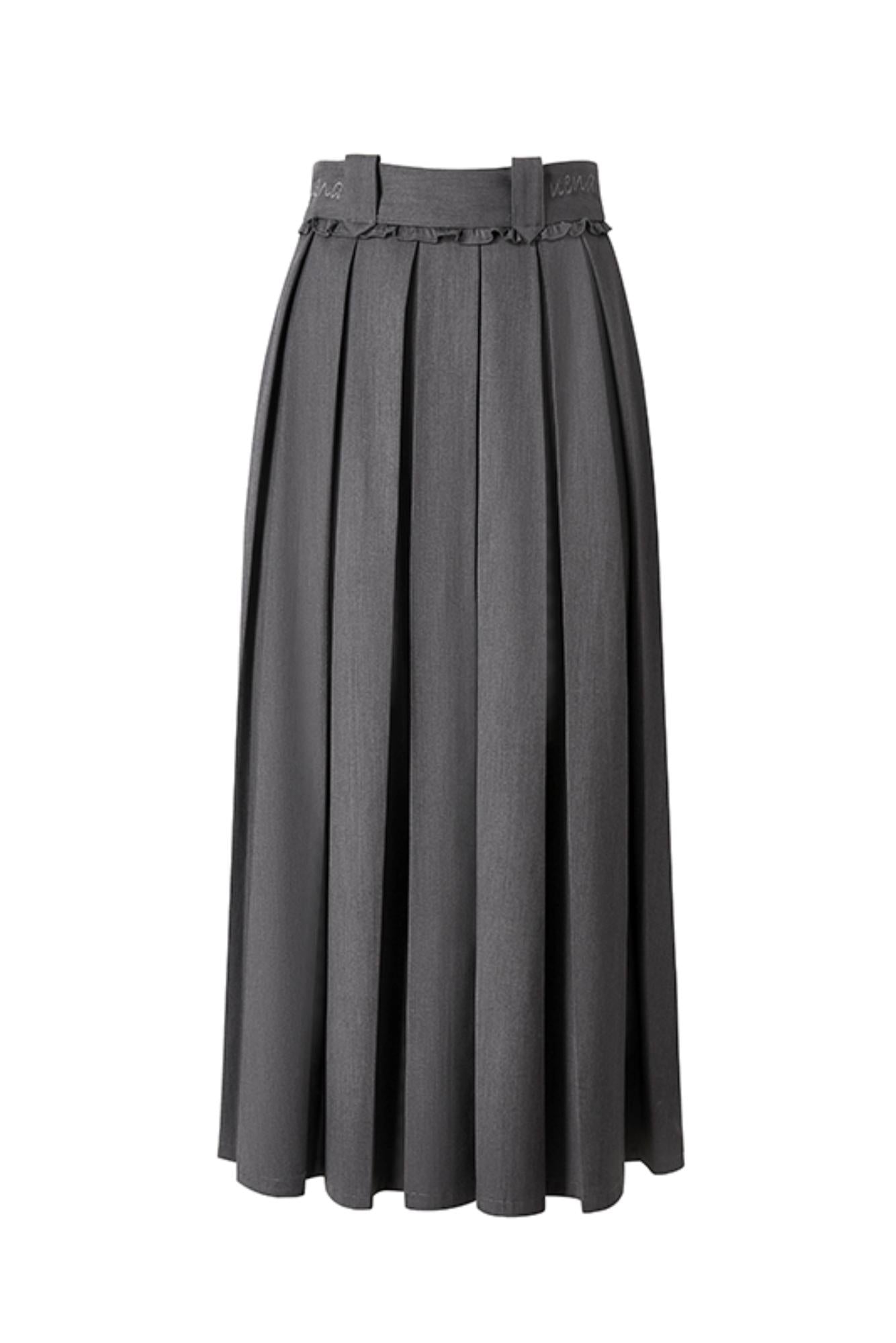 Dark Gray Pleated Skirt Set-Up