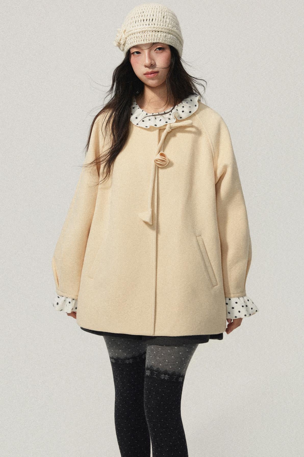 Pale Yellow Collarless Wool Coat