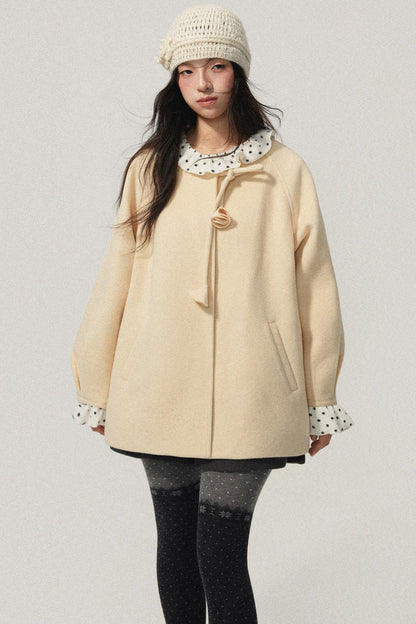 Pale Yellow Collarless Wool Coat
