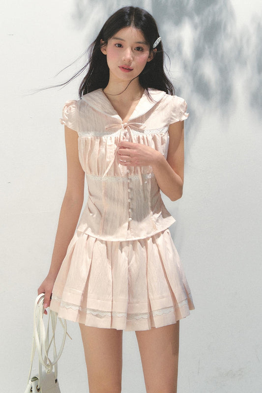 Pink Navy Top Skirt Set-Up