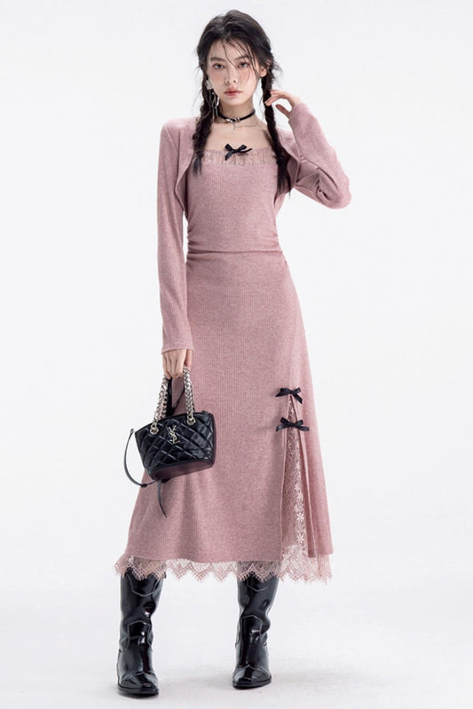 Peach Pink Elegant Knitwear Dress