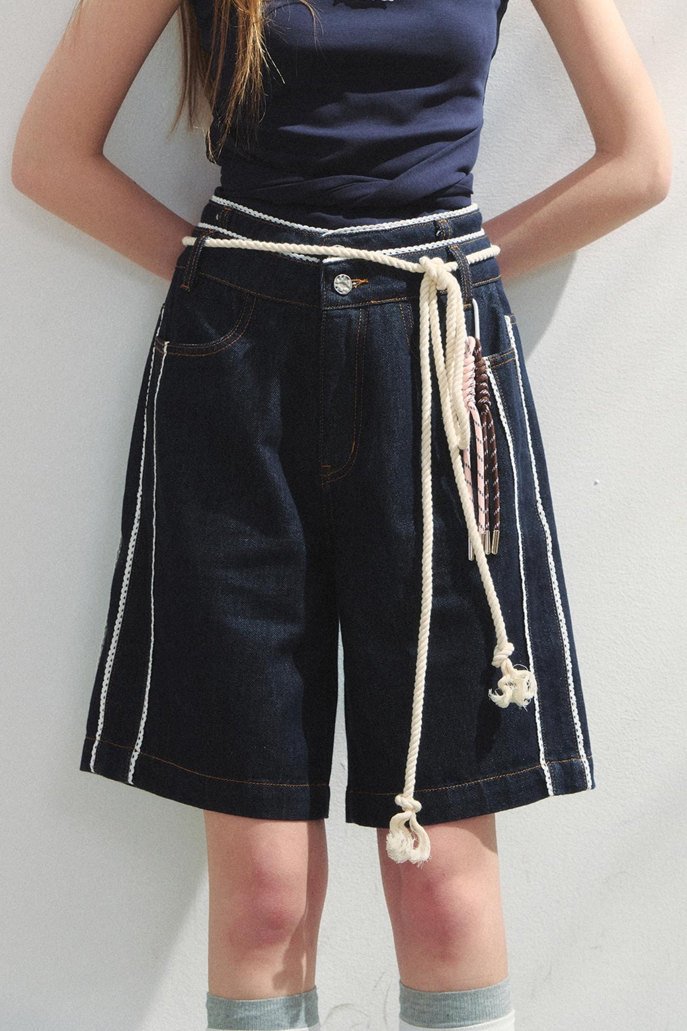 Vintage Dot Lace Denim Pants