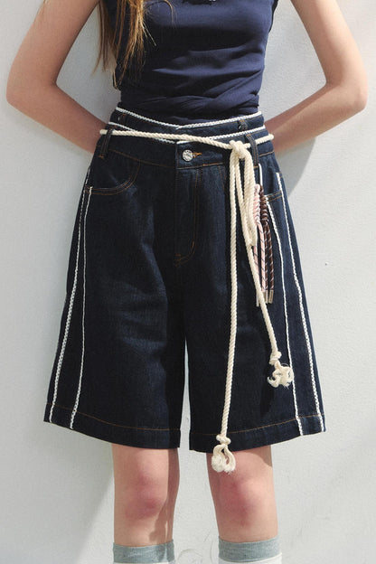 Vintage Dot Lace Denim Pants