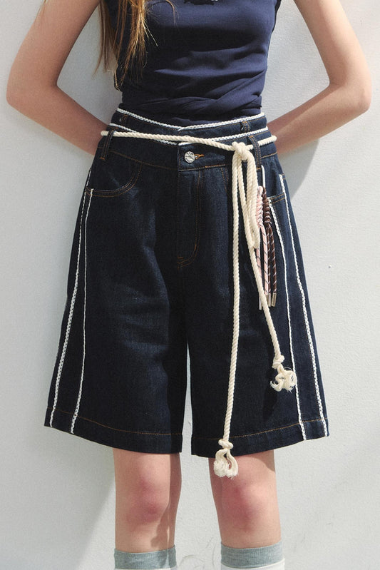 Vintage Dot Lace Denim Pants