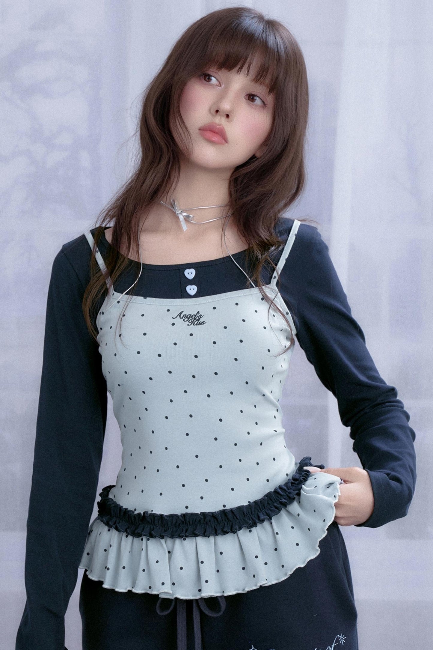 Star Printed Fake Two Piece Top Set-Up