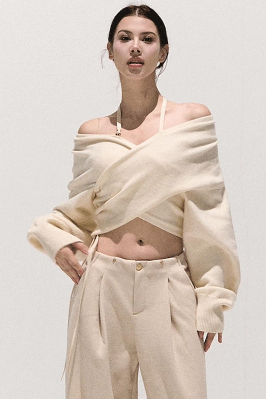Cross-Waist Cropped Sweater