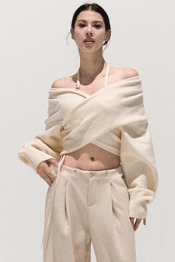 Cross-Waist Cropped Sweater
