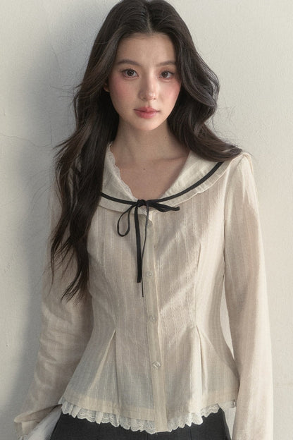 Texture Long Sleeve Waist Shirt Set-Up