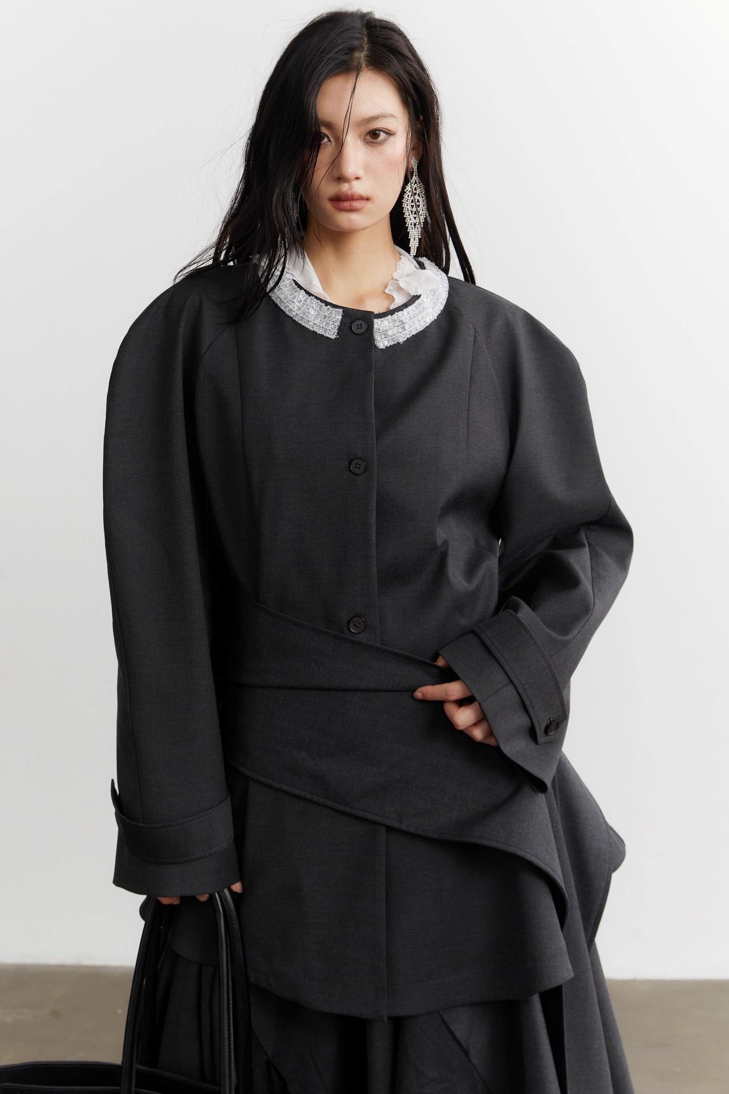 Celebrity Ruffled Gray Blazer