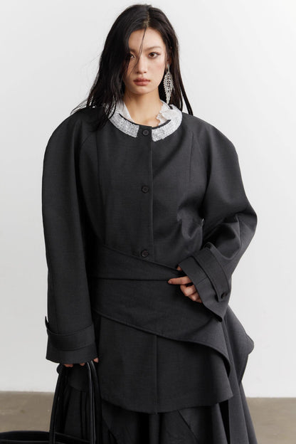 Celebrity Ruffled Gray Blazer