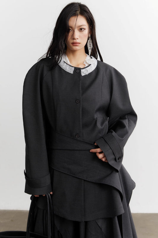 Celebrity Ruffled Gray Blazer