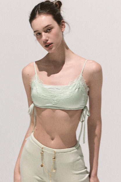 Basic Lace Paneled Stretch Suspender Satin Top